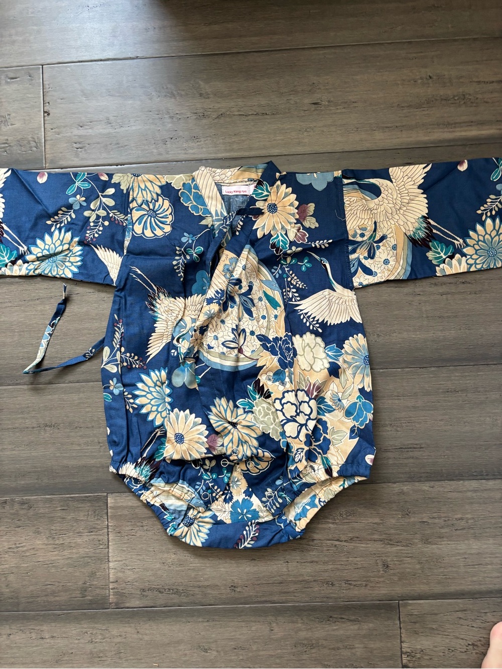 Lucky Wang Navy Baby Kimono Onesie 12 Months